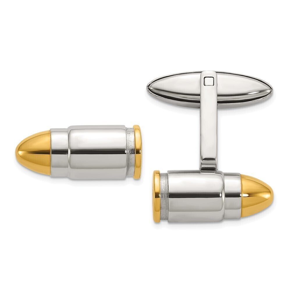 Kazi Luxury Stainless Steel Polished Yellow IP-plated Bullet Cuff Links